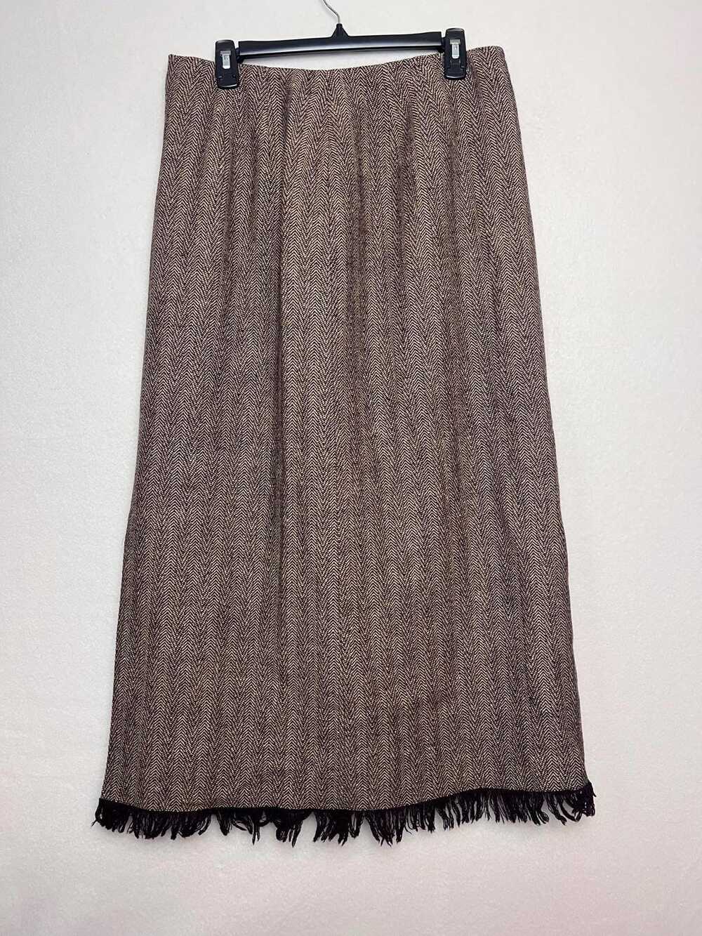 Harve Benard Vintage Brown Herringbone Wool Skirt Size 14 Cottage Academia
